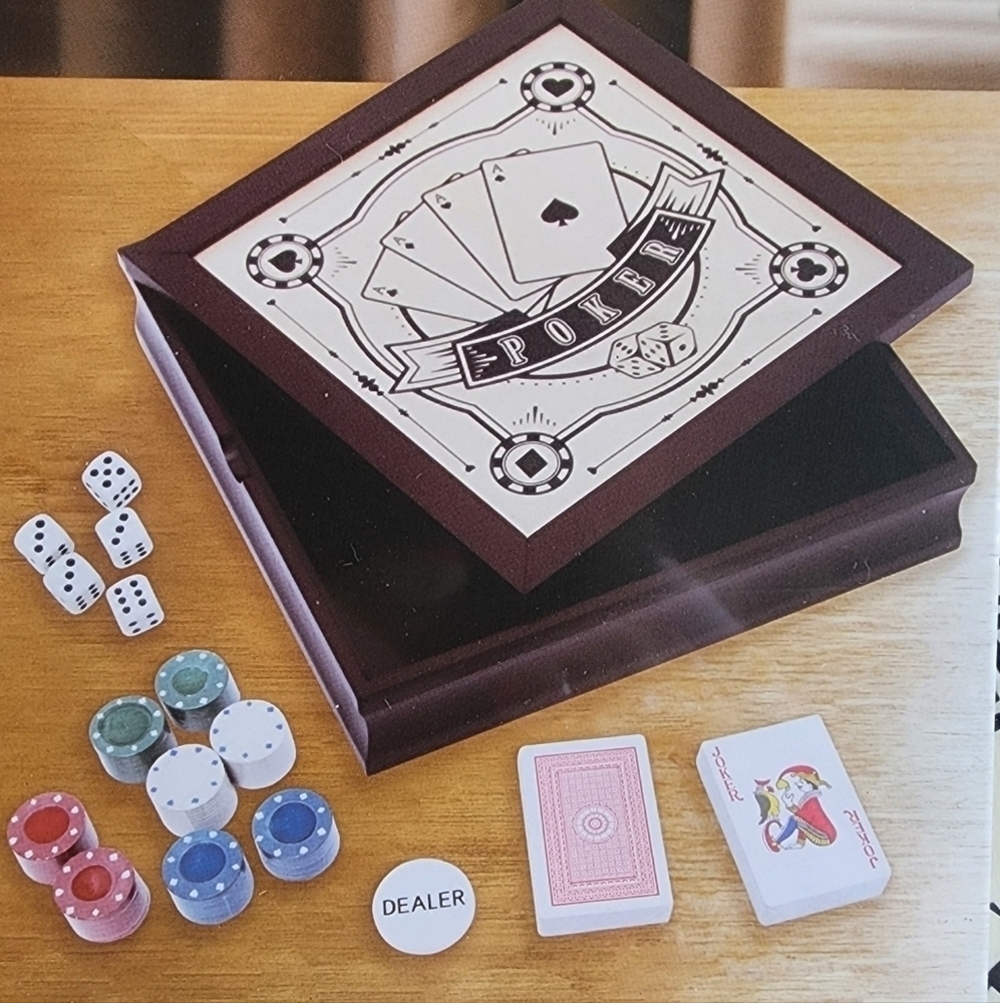 New Father's Day Poker Set Game Box: playing cards, 80 poker chips, 5 dice - Picture 1 of 5